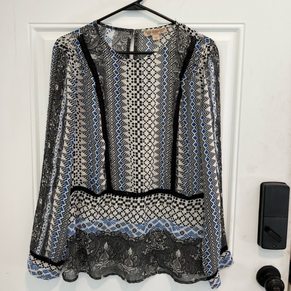 Nine West Vintage America Sheer Patterned Blouse